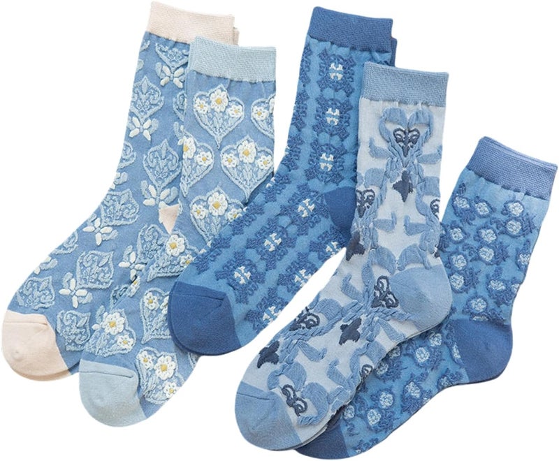 MarJunSep Cute Floral Crew Socks for Women Teen Girls Flower Cottagecore Frilly Vintage Fancy Cotton Socks - Image 1